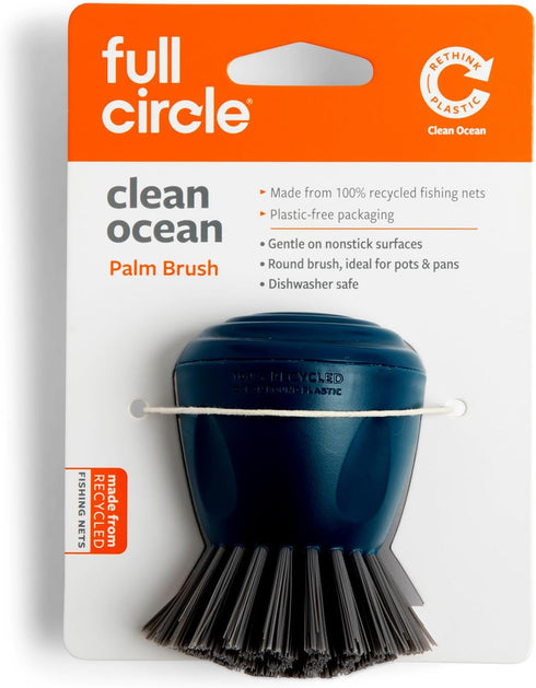 Full Circle Clean Ocean Palm Brush for Dishes, pots & pans. Ergonomic Grip. Made out of 100% Recycled Fishing Nets. Dishwasher Safe by Full Circle