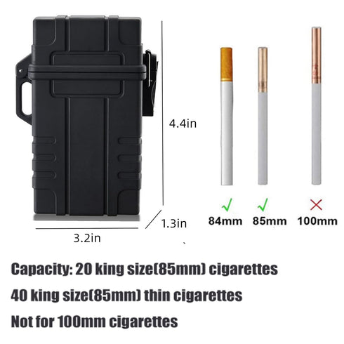Waterproof Cigarette Case with Lighter, Full Pack Holder, Electric Lighter USB Rechargeable, Windproof, Black