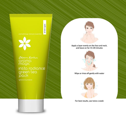 Insta Radiance Green Tea Face Pack, 3.53 Oz, Anti Aging Facial Mask for Natural Glow