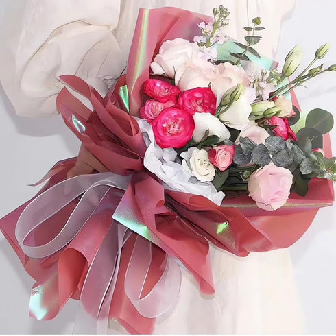 MLSG 20 Sheet Waterproof Floral Bouquet Wrapping Paper for Wedding Birthday Gift DIY (Lotus Color)