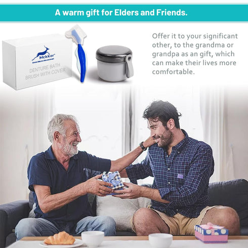 Waterproof Denture Bath with Portable Brush Holder, Denture Case with Brush, Partial Denture Case with Basket for