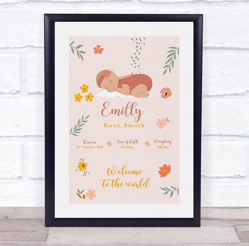 The Card Zoo New Baby Birth Details Christening Nursery Girl Sleeping Keepsake Gift Print