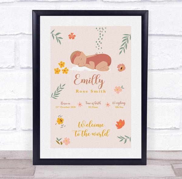 The Card Zoo New Baby Birth Details Christening Nursery Girl Sleeping Keepsake Gift Print