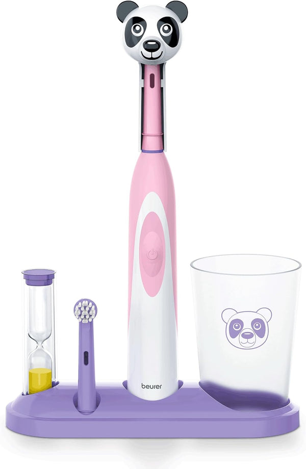 Beurer TB10 Kids Electric Toothbrush Kit - Fun Polly The Panda Cap, 2 Extra-Soft Brush Heads, BPA-Free