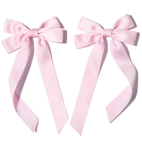 Silky Satin Hair Bows and Ribbons, 2PCS Pink Alligator Clips for Ponytail Holders, Hair Accessories for Women