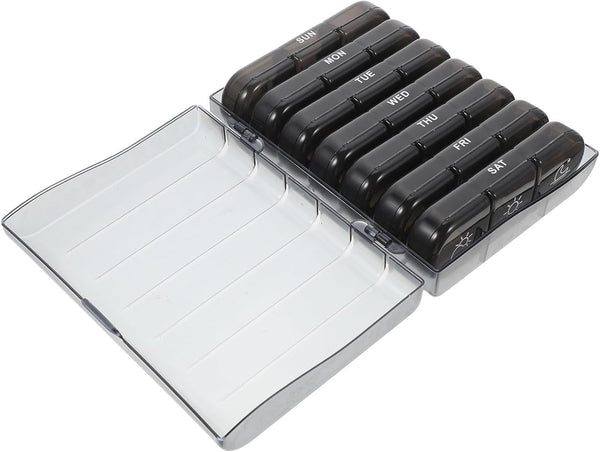 SHINYPASING Portable Pill Organizer Medicine Box 21 Compartments Weekly Medicine Storage Black Case
