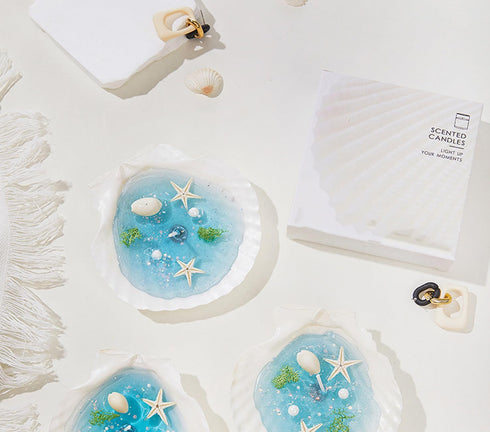 T-shin Candle,130G Ocean Shell Scented Handmade Starfish Whelk Soy Wax Gel Wax Aroma Decorative Candle for Table Photo