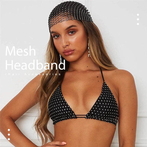 JEAIRTS Sparkly Rhinestone Mesh Headband, Stretchy Crystal Nightclub Headwrap for Women and Girls (1-Black)
