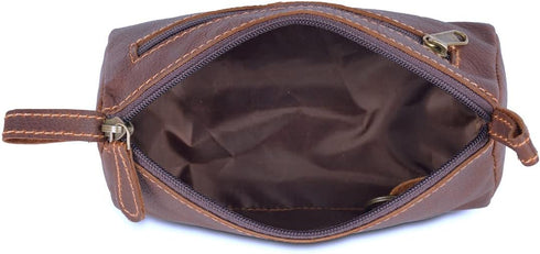 Makeup Bag for Travel - Slim Stylish Design, Genuine Leather Stationary Bag Fits in All Purses & Bags