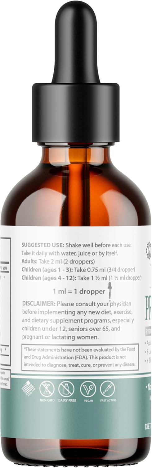 Liquid Probiotics for Women Men & Kids - Prebiotic + Ginger + Probiotics for Digestive Health, 30 Servings