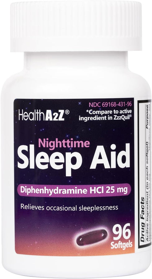 HealthA2Z Sleep Aid, Diphenhydramine HCl 25mg Softgels, Supports Deeper, Restful Sleeping, Non