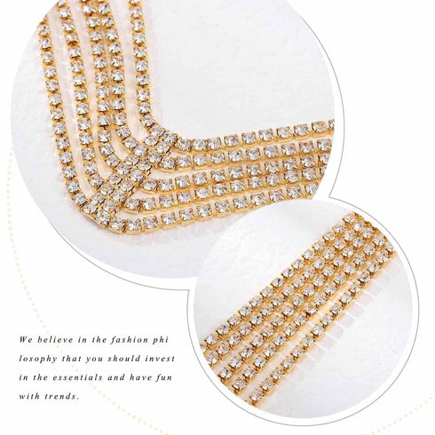 Layered Head Chain - Rhinestone Hair Jewelry Gold Elastic Headpiece for Wedding, Crystal Prom Party Halloween for Women
