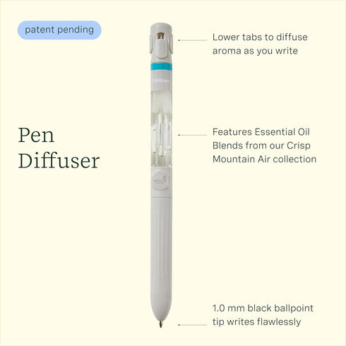 Pen Diffuser in Crisp Mountain Air Essential Oil Blends - Elegant Black Pen, 1.0mm Ballpoint Tip, Ink Refill Included