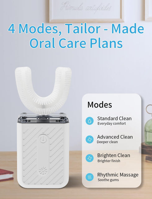 WILDWELLO 48,000 4 60-Second IPX7 U-Shaped Electric Toothbrush, VPM, Modes, Clean, Waterproof, ultrasonic Toothbrush