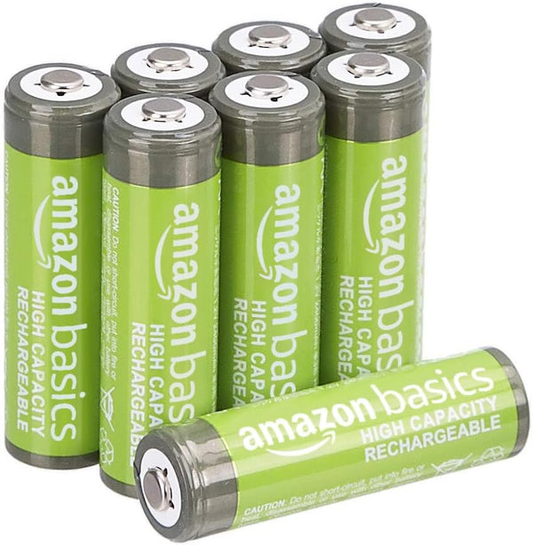 Amazon Basics 8-Pack Rechargeable AA NiMH Batteries, 2400 mAh, Pre-Charged, Recharge up to 400x