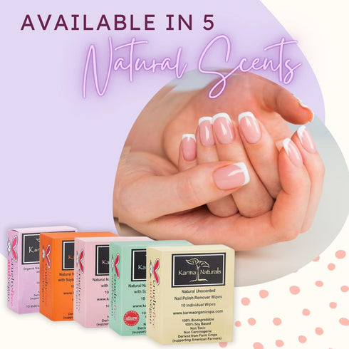 Karma Organic Natural Nail Polish Remover Wipes, 100% Soy Based, Non-Toxic, Vegan, Pack of 10