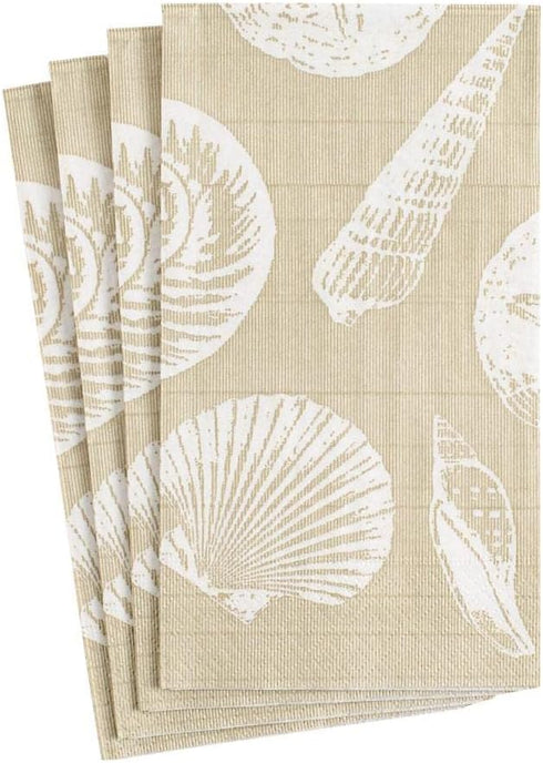 Caspari Shells Paper Guest Towel Napkins in Sand - Two Packs of