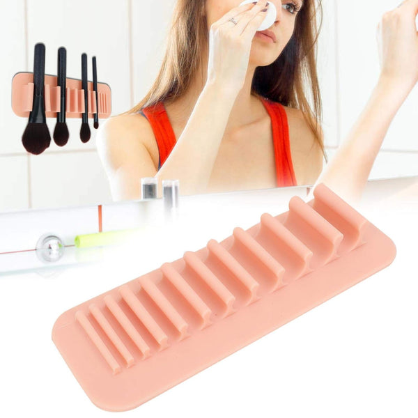 ZJchao Brush Drying Rack, Soft Silicone Wall Mounted Makeup Brush Holder Organizer for Home (Bare Pink)