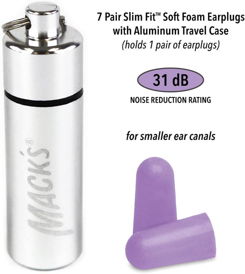 Mack’s Slim Fit Soft Foam Earplugs, 7 Pair with Travel Case, Small Ear Plugs for Sleeping, Snoring