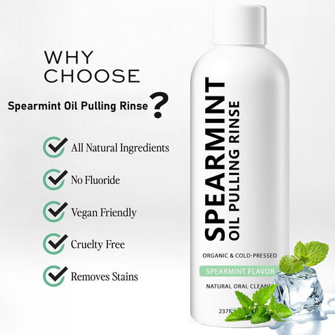 Hlonns 237ML/8 FL.OZ (1) Spearmint Oil Pulling Rinse, Cold-Pressed Coconut Oil for Whitening Teeth Mouthwash, Powerful