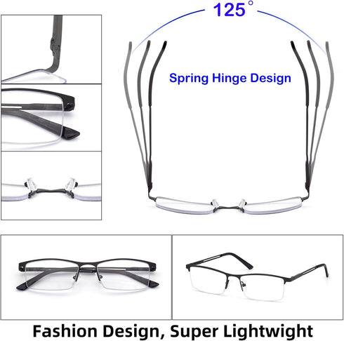 Men's Blue Light Blocking Reading Glasses - Metal Half Frame