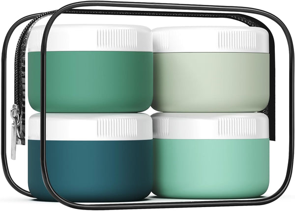 Travel Containers for Toiletries, 2oz Silicone Cream Jars BPA Free, TSA Approved Leak-proof Travel Essentials (4 Pack)