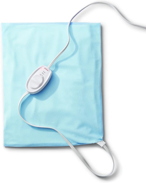 Sunbeam Heating Pad for Back, Neck, and Shoulder Pain Relief, 12 x 15", Blue with Sponge for Moist Heating Option