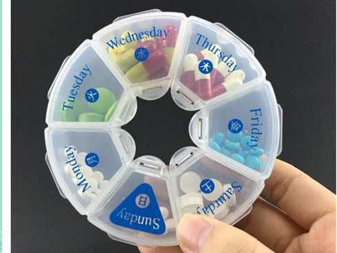 xjs 7 XZC Round Shaped Clear Hard Plastic Day Drug Organizer Pill Box