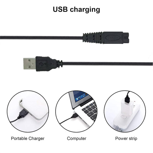 Microtouch Solo Electric Shaver Charger Cord, USB Charging Cable 31.5 in with Cleaning Brush