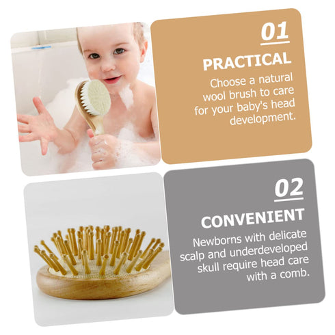 Set BESPORTBLE Newborn Hair Care Brush Wooden Comb and Massager for Toddler Scalp Gentle Brushing Tool for Babies