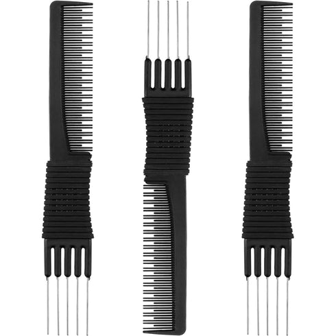Leinuosen 3 Pack Carbon Lift Teasing Combs, Hair Pick Comb for Women Hair Styling (Black)