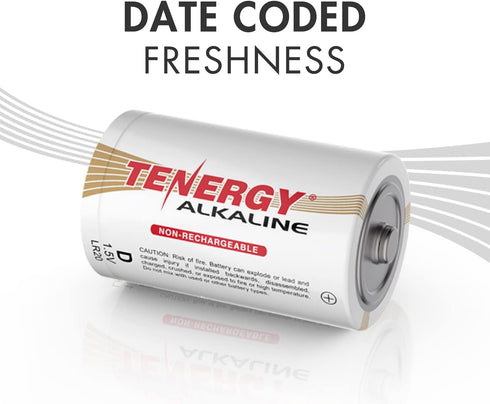 Tenergy 12 Pack D Alkaline LR20 Batteries, High Performance Non-Rechargeable for Electronics