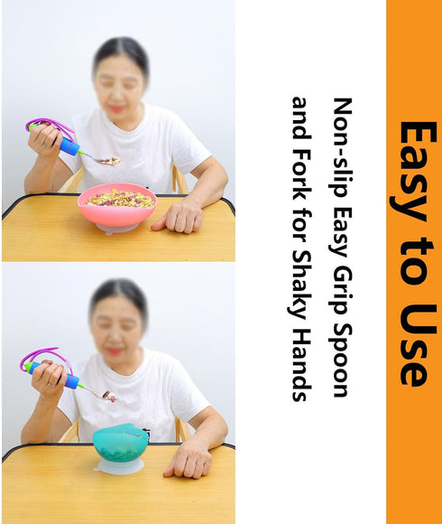 JHNGYJY 360 Adaptive Utensils for Arthritis, Parkinsons & Hand Tremors Rotating Weighted Fork and Spoon with Adjustable
