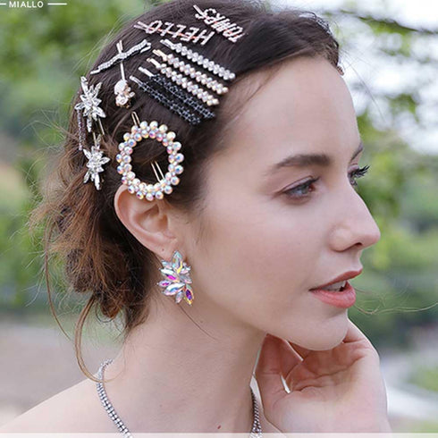WHITEBRIDGE 8pcs Crystal Rhinestone Hair Pins, Four Kinds of Color for Women & Girls