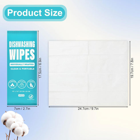 Dish Cleaning Wipes Individually Wrapped, Portable Kitchen Disposable Dish Soap Wipes for Quick Cleaning, 100 Pcs