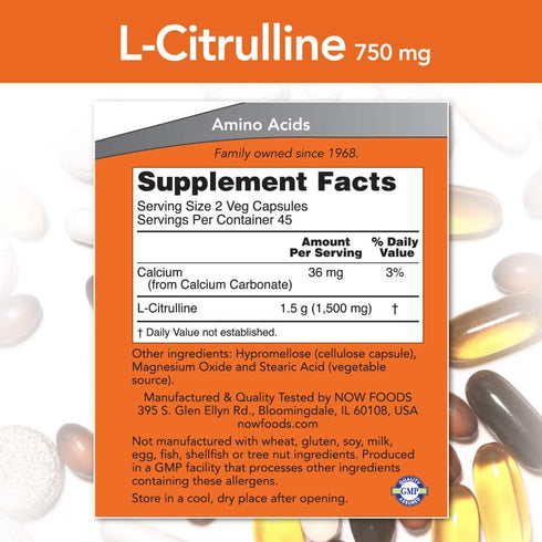 NOW Foods L-Citrulline 750 mg, Supports Protein Metabolism*, Amino Acid, 90 Veg Capsules