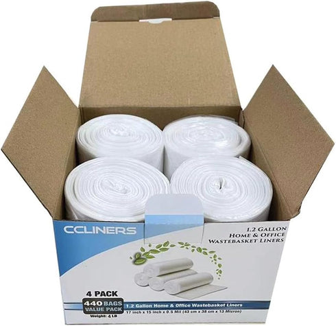 Small Trash Bags, 1.2 Gallon (5 Liter), 440 Count, Clear Plastic Wastebasket Can Liners for Home and Office