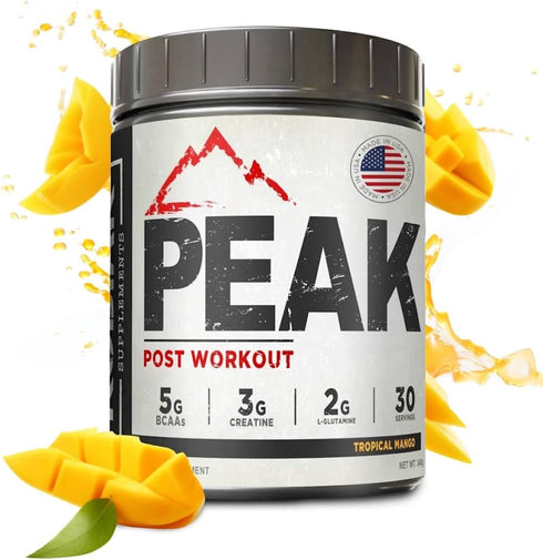 Peak Post Workout Supplement - BCAA 2:1:1 Creatine and Glutamine for Muscle Recovery - 30 Servings - Tropical Mango