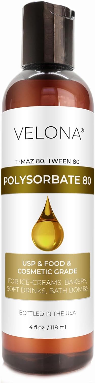 Polysorbate 80 by Velona, 4 Fl Oz | Solubilizer, Food & Cosmetic Grade for Cooking, Skin Care, Bath Bombs