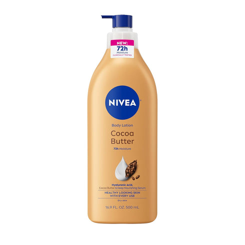 NIVEA Cocoa Butter Body Lotion for Dry Skin with Hyaluronic Acid, 72-Hour Moisturizer, 16.9 Fl Oz Pump Bottle