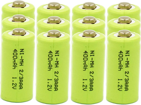 1.2V 2/3 AAA 400mAh NiMH Rechargeable Batteries with Button Top for DIY LED Solar Light, 12 Packs