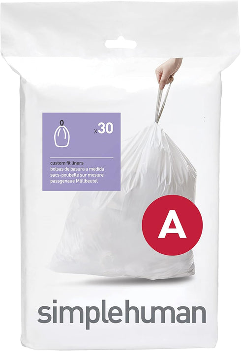 simplehuman Code A Custom Fit Drawstring Trash Bags in Dispenser Packs, 30