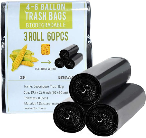 Jaoul Trash Bags 4 Gallon - Small Garbage Bags, Strong & Unscented for Kitchen, Bathroom, Office, Black, 60 Counts
