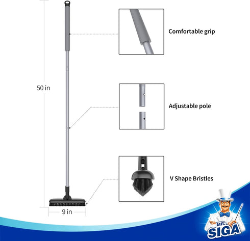 MR.SIGA Heavy Duty Grout Scrub Brush with Long Handle, Tile Scrub Brush for Cleaning