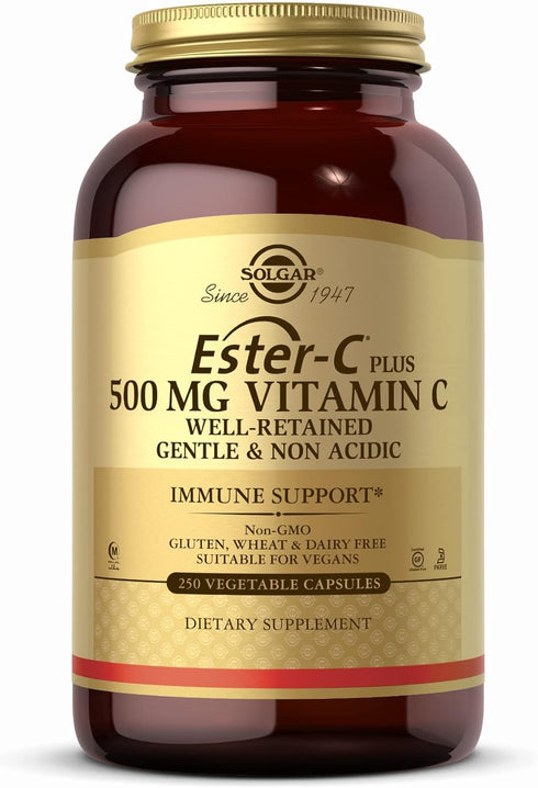 Solgar Ester-C Plus 500mg Vitamin C, Gentle & Non Acidic, Antioxidant & Immune Support, 250 Vegetable Capsules