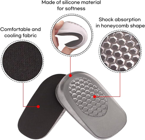 Premium Heel Cushions for Pain Relief & Shoe Comfort, Gel Inserts for Women and Men, Small (1.4" Height), Black