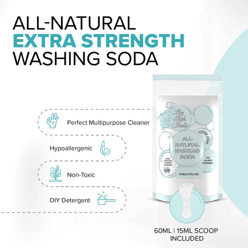 SKY HIGH SUDS 2 packaging Pounds All-Natural Washing Soda (Soda Ash), Product of the USA. Recyclable and Reusable Bag
