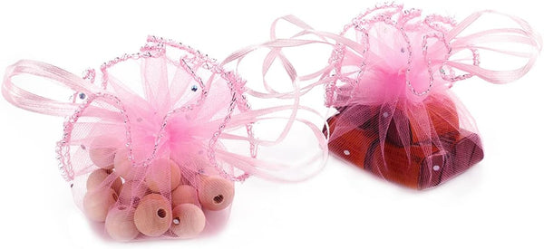 50Pcs Round Organza Bags, 9.8 Inch Drawstring Sheer Tulle Circles for Wedding Party Favor (Pink)