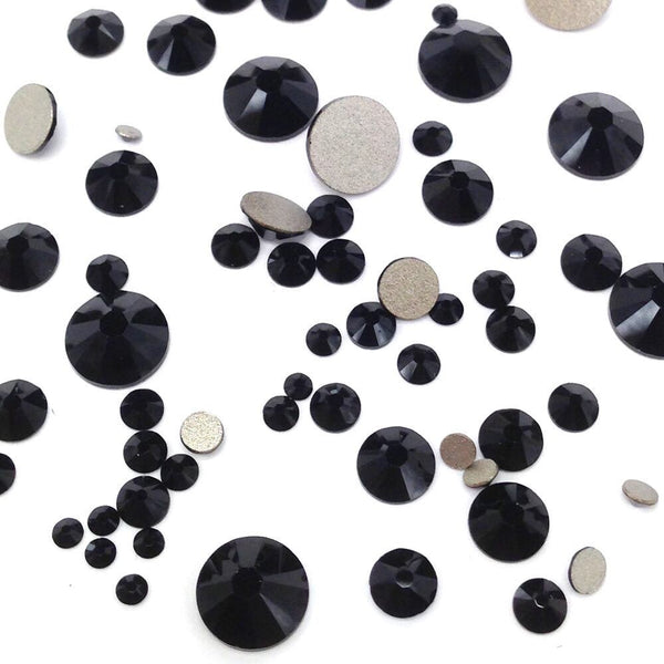 JET (280) 144 pcs Swarovski 2058/2088 Crystal Flatbacks Black Rhinestones Nail Art Mixed Sizes