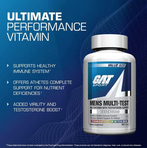 GAT SPORT Men's Multi + Test, 60 Count, Premium Multivitamin Tablets